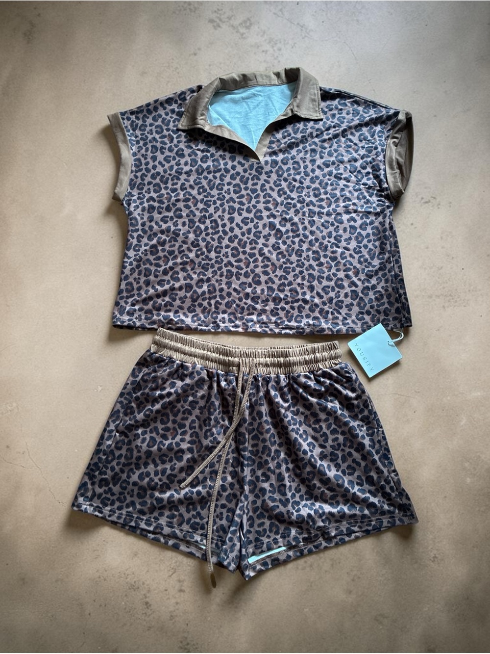 Leopard Print Two-Piece Pajama Set - Brown
